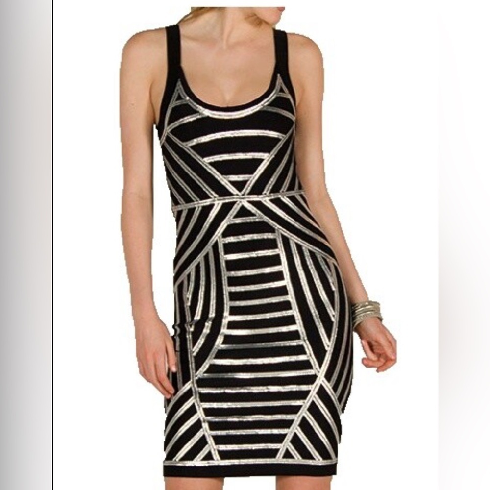 Nicole Miller Black and Silver Geometric Mini Dress